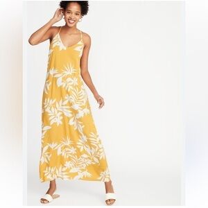 New Old Navy Floral Boho Summer Sundress Maxi Dress Mustard Yellow White Large
